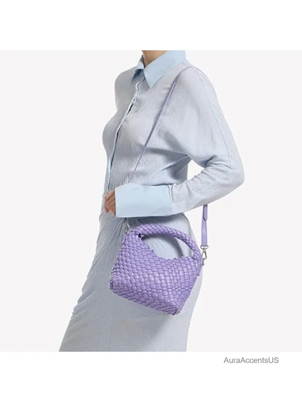 Woven Faux Leather Hobo Tote Bag with Detachable Shoulder Strap